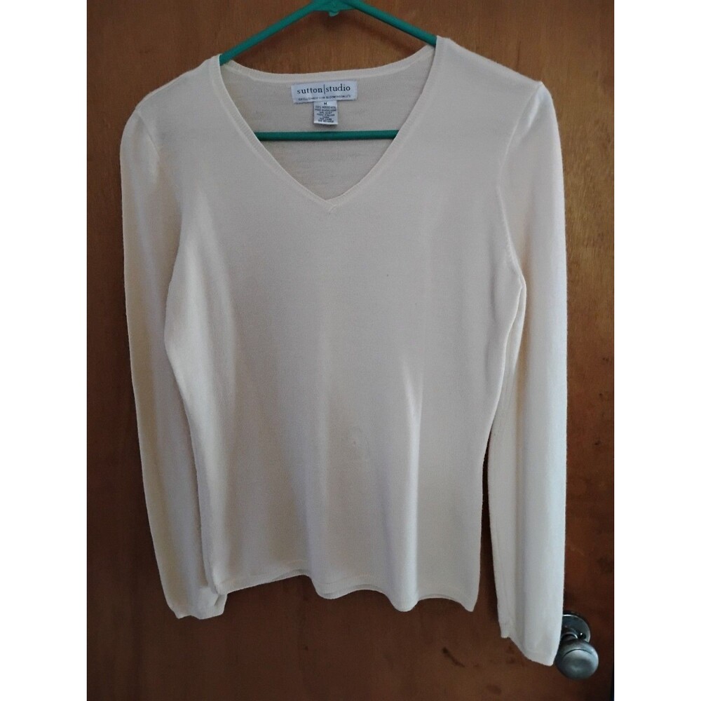 Sutton Studio Bloomingdale Cream Marino Wool Pullover Cozy Sweater Size Medium